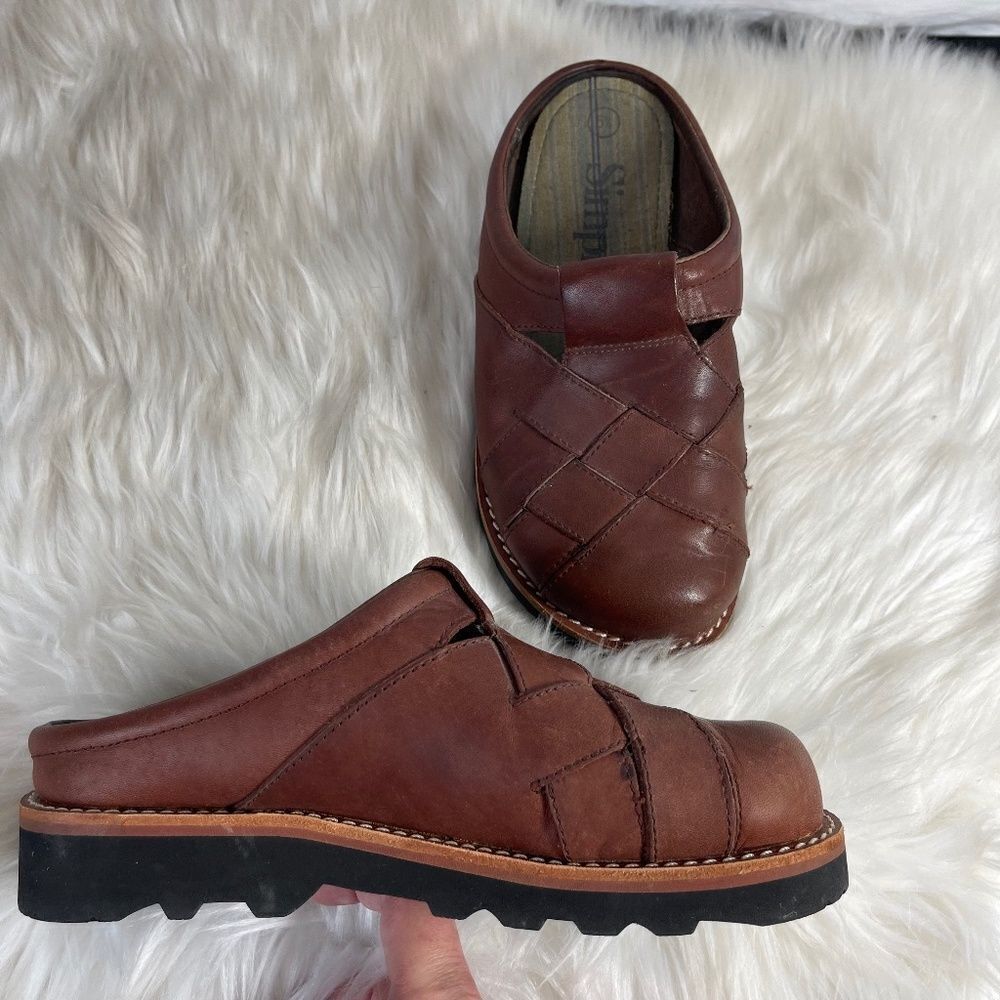 Simple Woven Leather Lug Sole Ivan Tan‎ Clogs Slides Sz 6.5